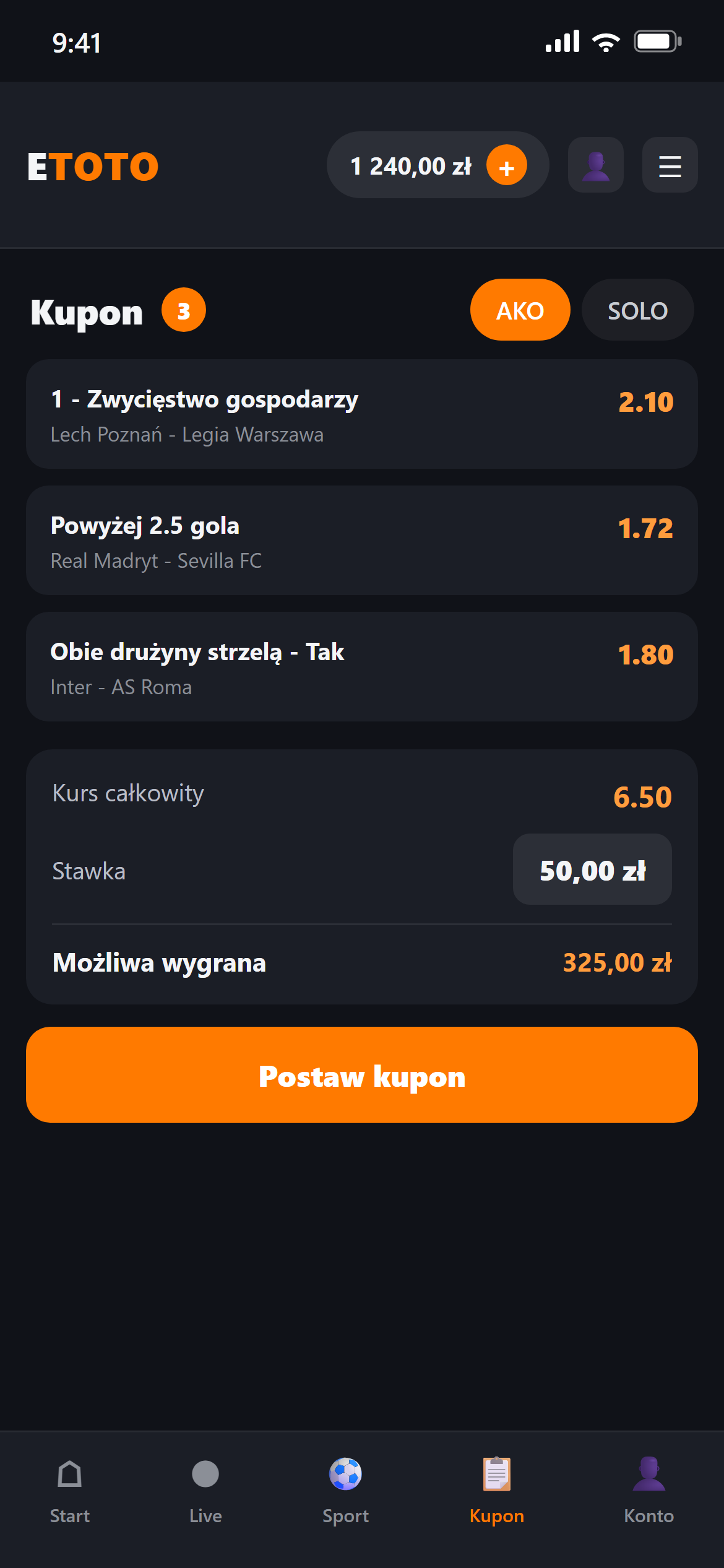Aplikacja mobilna ETOTO – kupon i cash-out