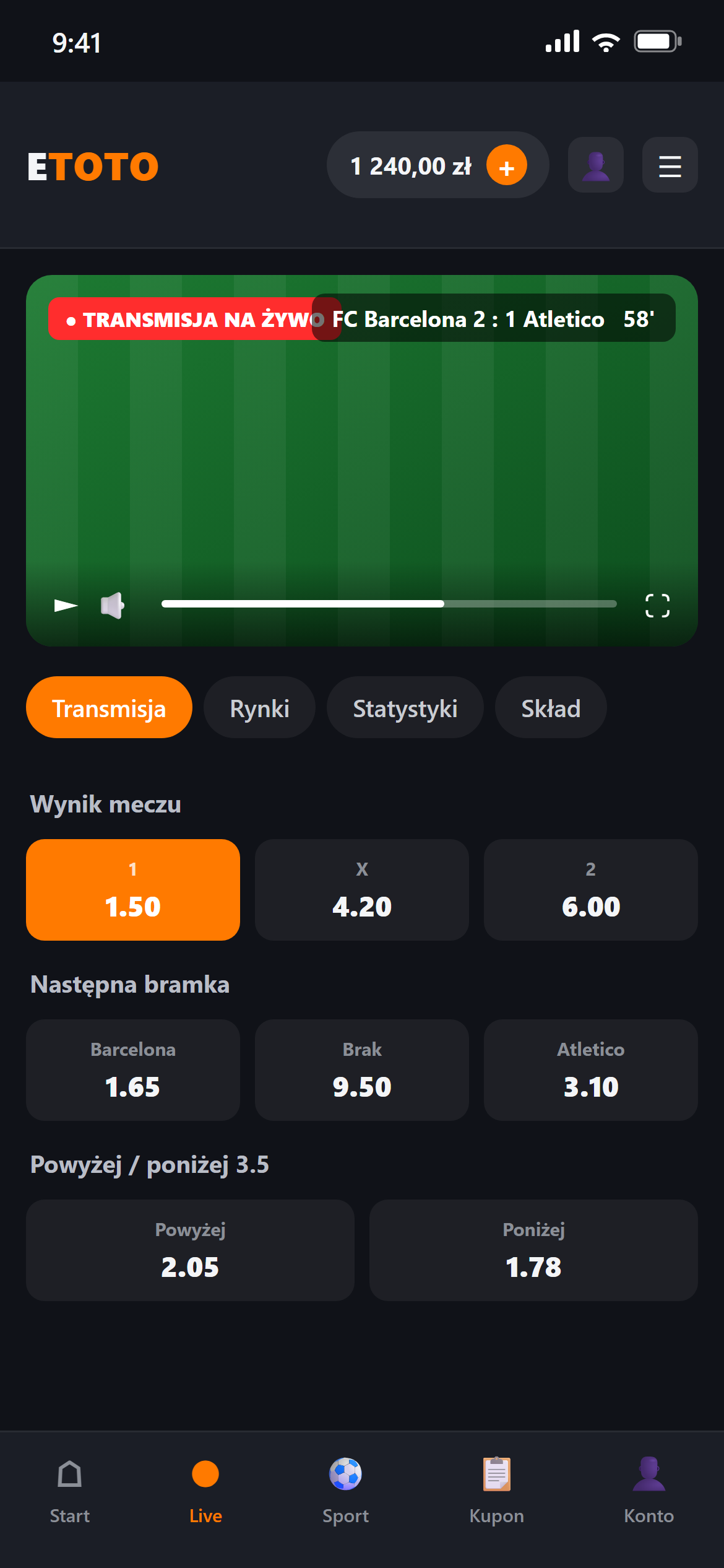 Aplikacja mobilna ETOTO – statystyki i wizualizacje meczowe live