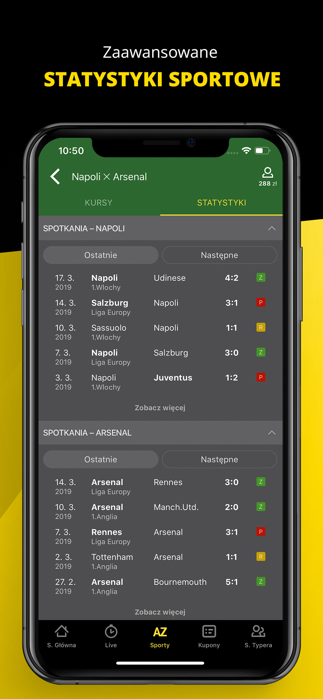 Aplikacja mobilna Fortuna – statystyki sportowe