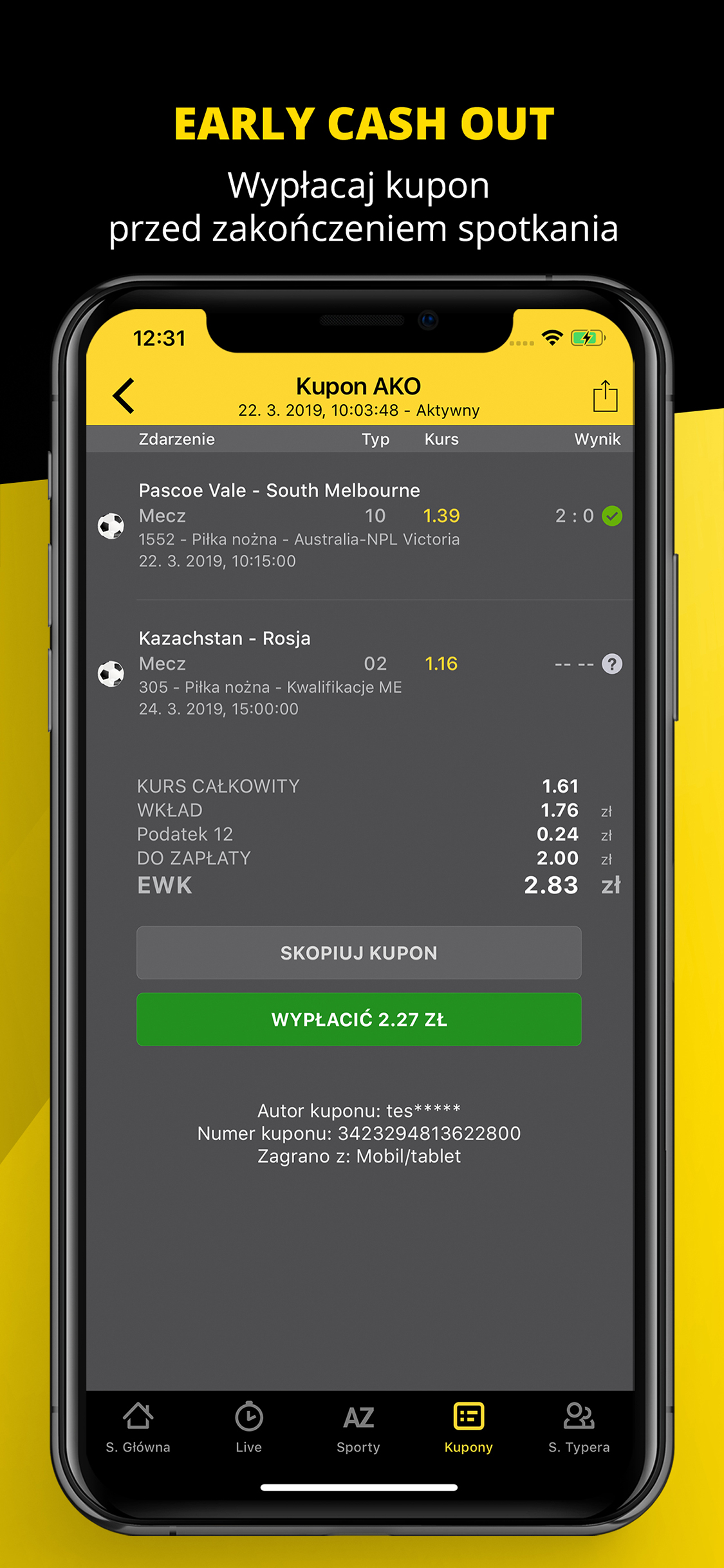 Aplikacja mobilna Fortuna – funkcja Early Cash Out