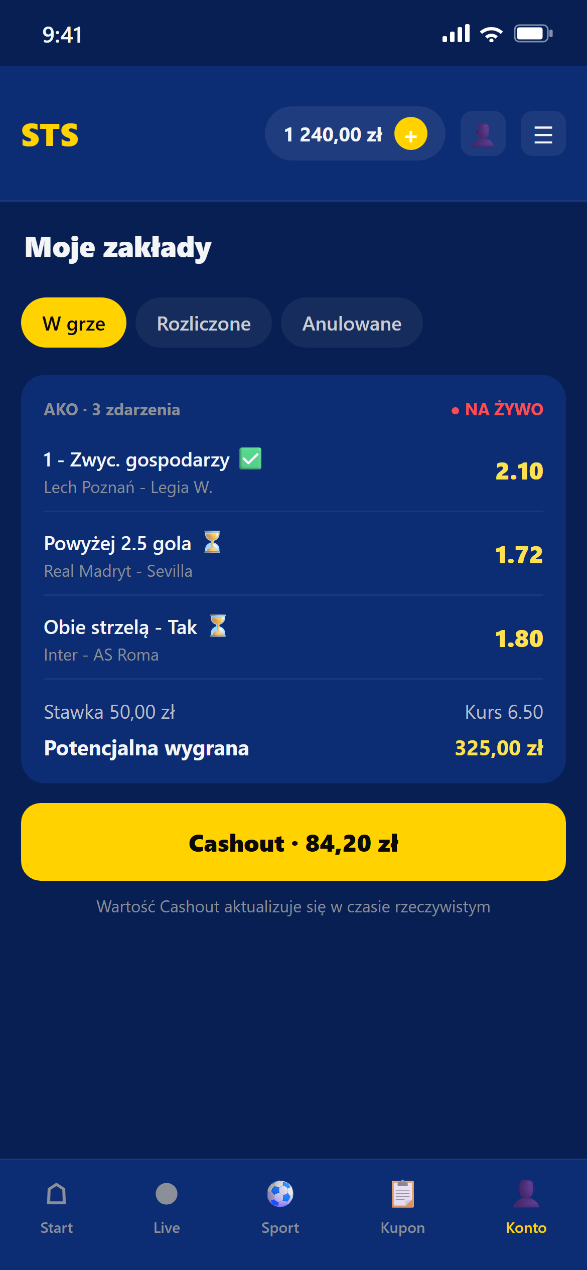 Aplikacja mobilna STS – funkcja Cash-out