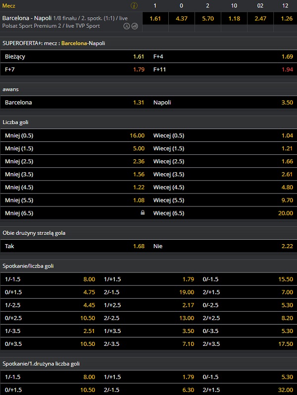 Oferta Fortuna i kursy na mecz Barcelona - Napoli z LM z dnia 08.08.2020 r.
