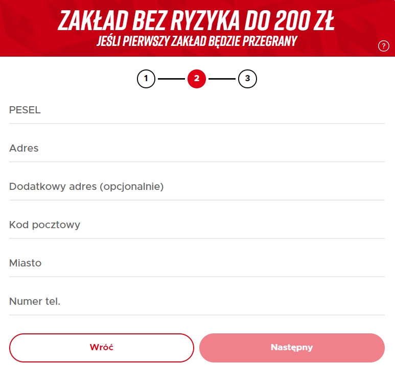 Betclic - rejestracja - krok 2 - legalny polski bukmacher