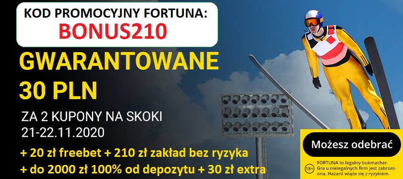 Gwarantowane 30 zł na skoki narciarskie w Fortuna i kod promocyjny Fortuna