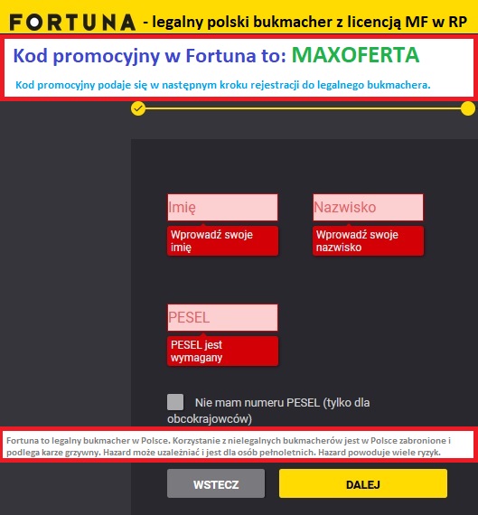 Formularz rejestracji Fortuna - zdjęcie - Bukmacherzy.com