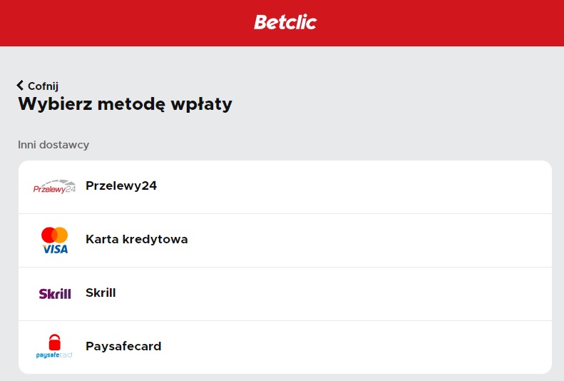 Metody wpłat depozytu Betclic.pl - polski bukmacher w Bukmacherzy.com