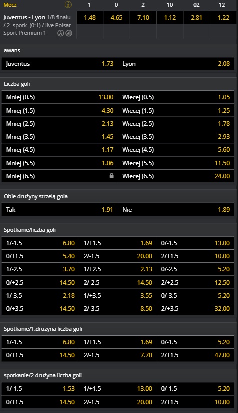 Oferta i typy zakładów na mecz Juventus - Lyon z LM (07.08.2020)