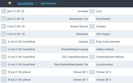 Liga Mistrzów - terminarz z mwyniki.pl