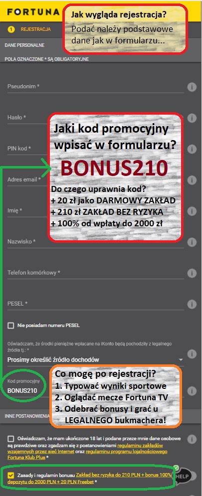 Fortuna kod promocyjny BONUS210