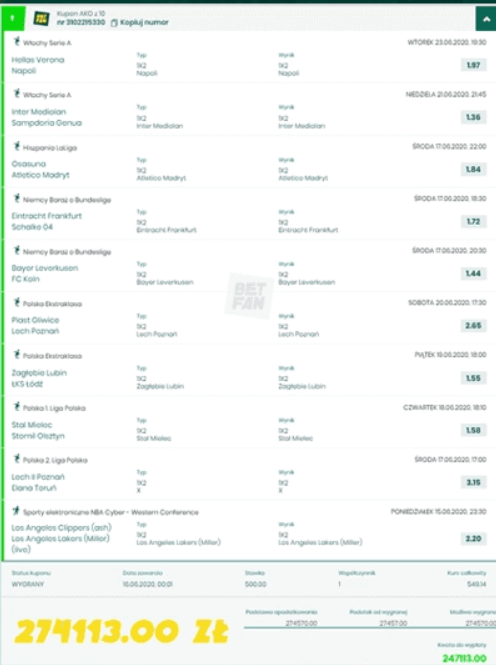 Wygrana w Betfan - największa wygrana