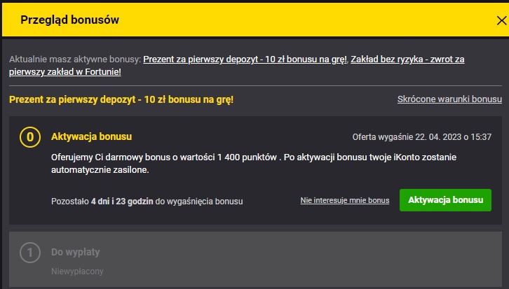 Otrzymane bonusy od Fortuna: 10 zł i zakład bez ryzyka 100 zł - MAXOFERTA