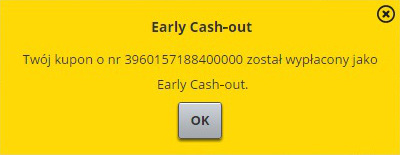Potwierdzenie przyjęcia opcji CashOut w Fortuna