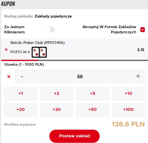 Kupon - gry karciane w Betclic.pl