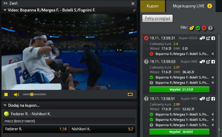 Kupon na żywo z opcją CashOut w Fortuna