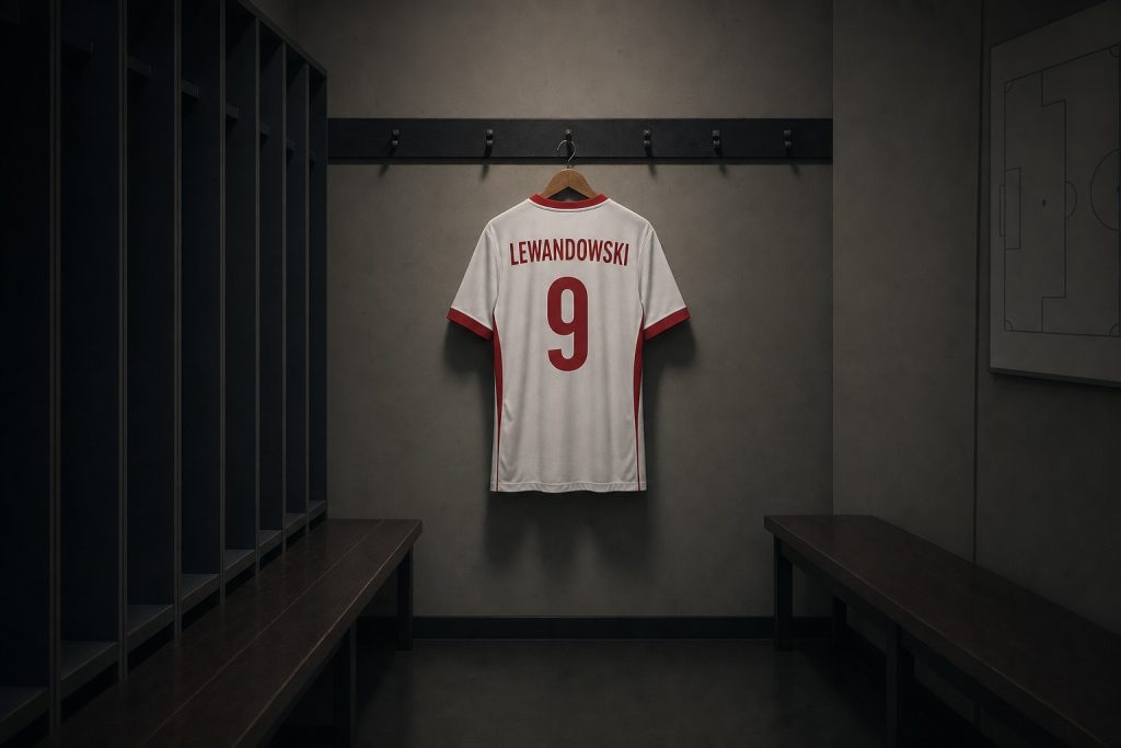 Jersey Roberta Lewandowskiego w pustej szatni.